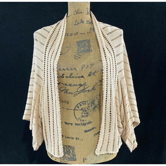 SPARROW Cardigan S/M Beige Loose Knit Crop High Low Drape Linen Bl Anthropologie - Picture 1 of 5